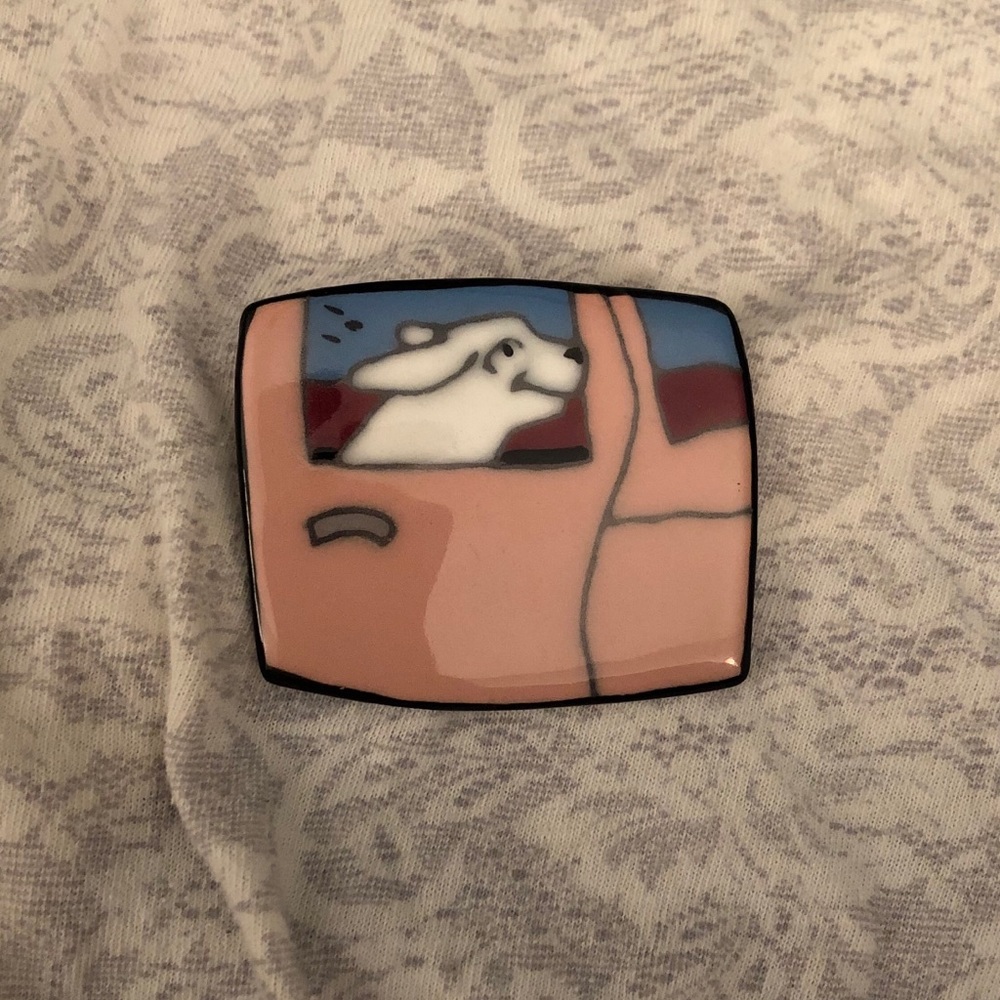 Handmade Ceramic Happy Dog Pin